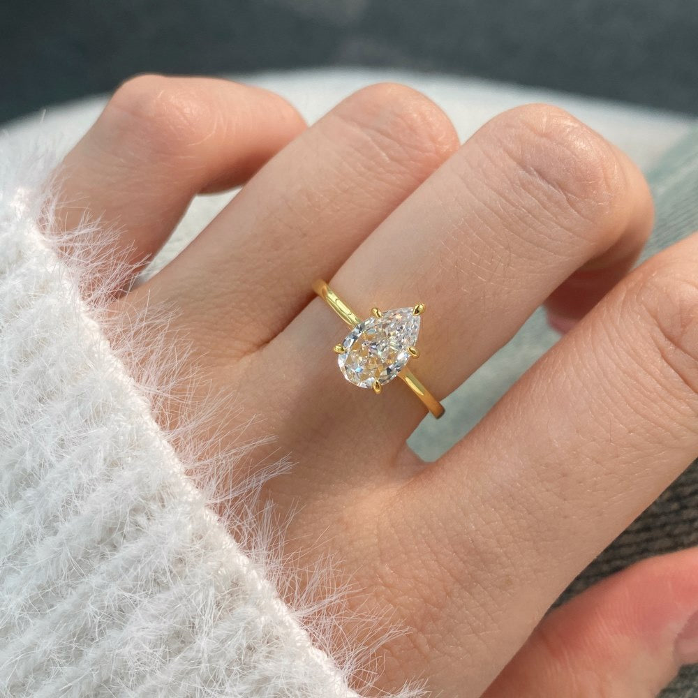 Pear-cut moissanite engagement ring for a classic bridal look