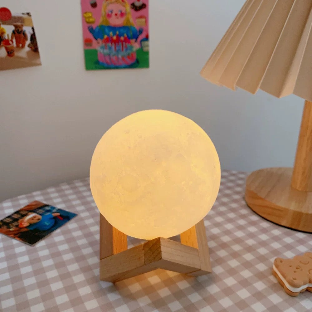 Wooden base moon lamp for elegant desk lighting