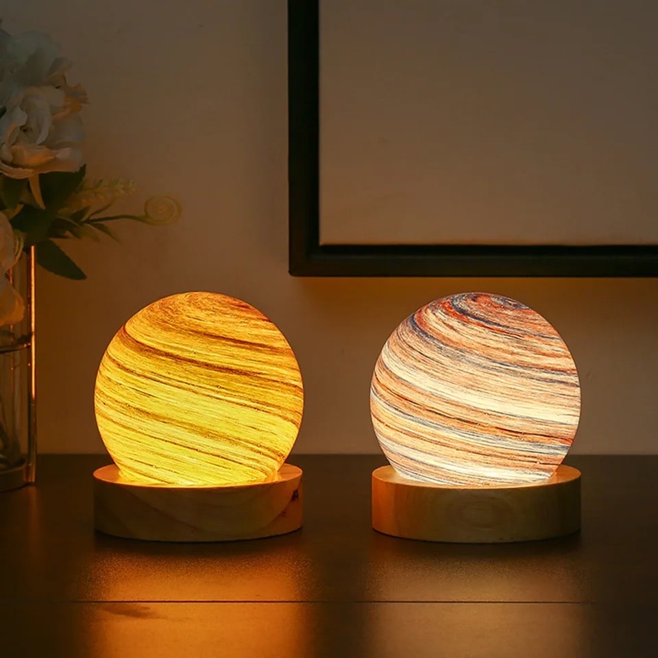 LED glass moon lamp with wooden stand, ideal for holiday gift