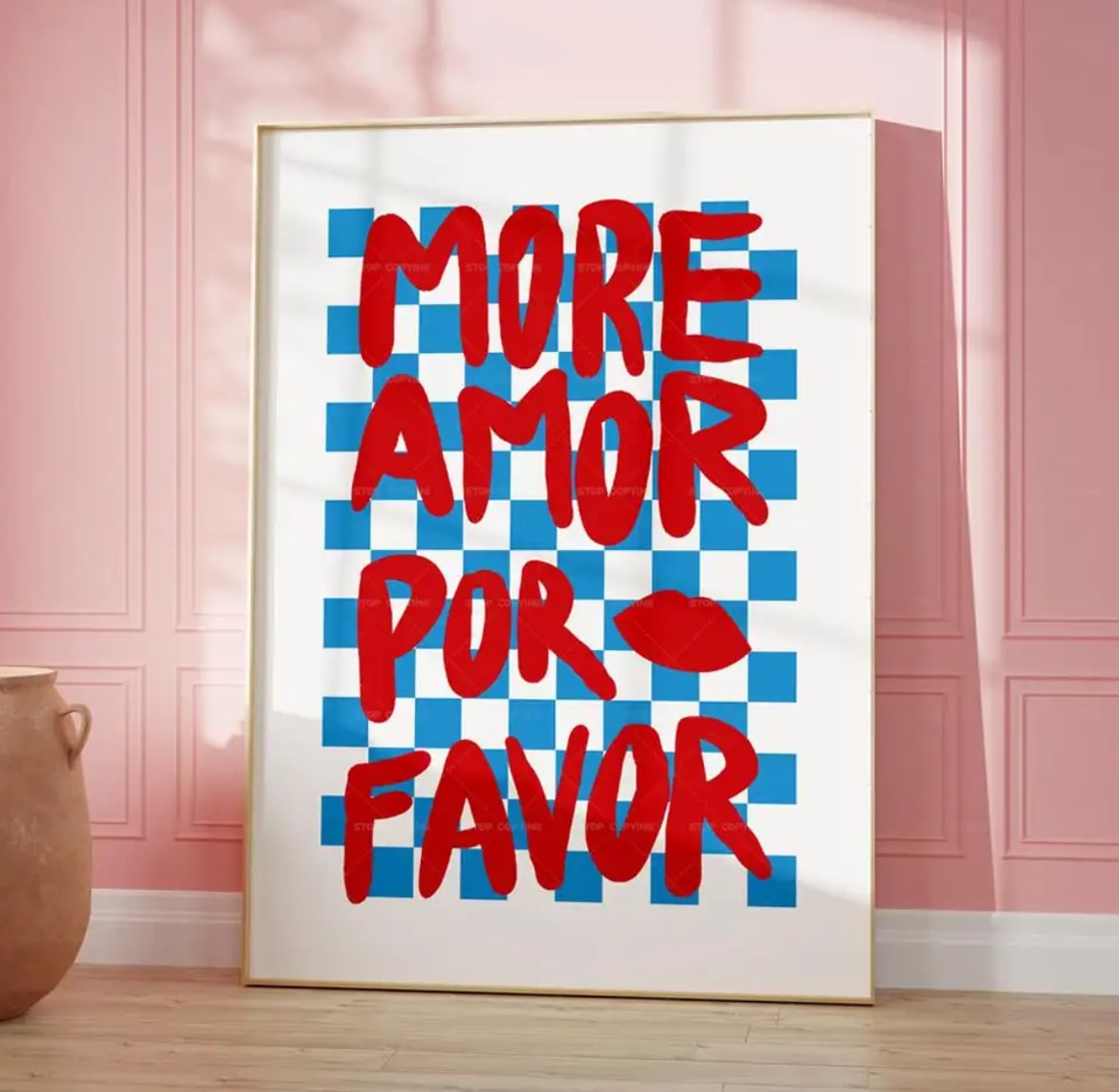 More Amor Por Favor pink wall poster with love quote