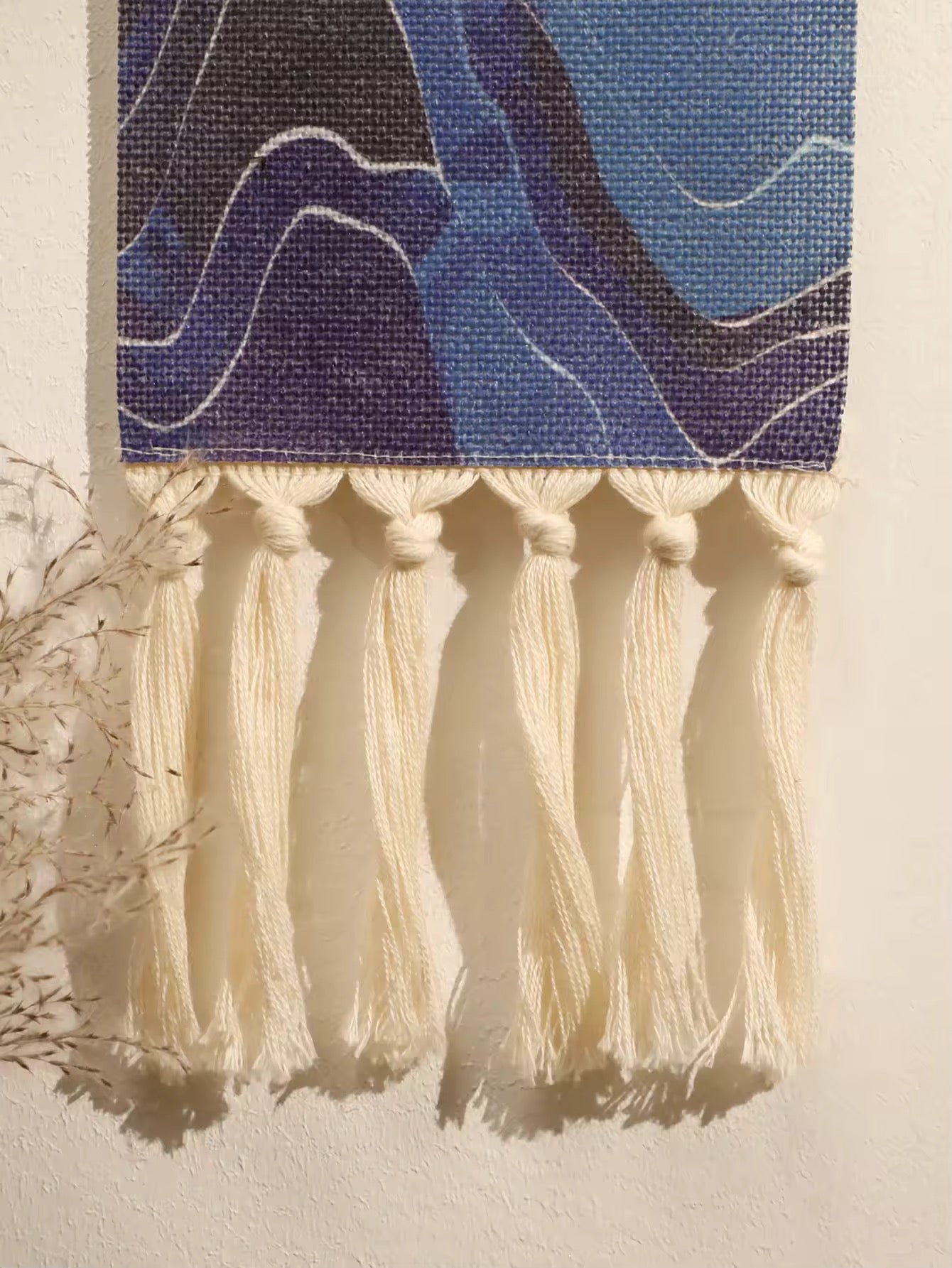 Aesthetic bedroom decor with macrame mountain and sun wall art