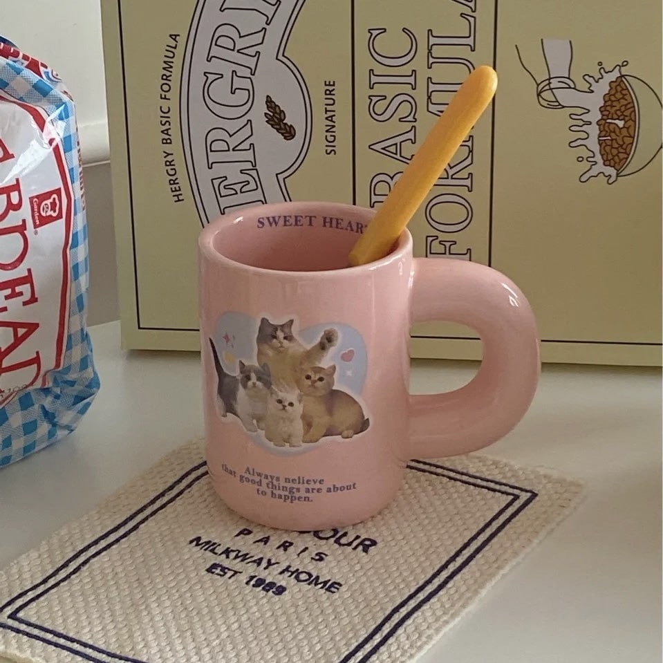 Mug for Coffee, Tea, Milk – Pink Cute Kitten Design