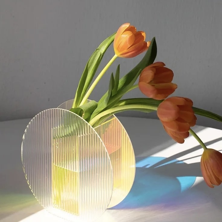 Transparent holographic flower container for modern decor