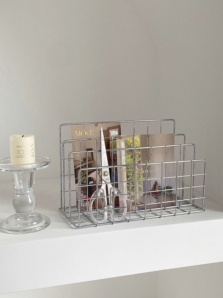 Polished iron document organizer rack for desk