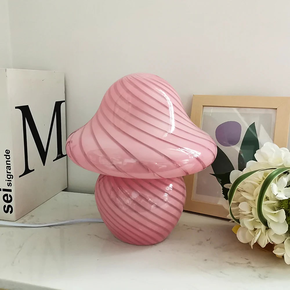 Boho-style glass mushroom bedside table lamp