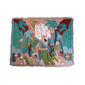 Maximalist Boho Throw Blanket with Woodland Animals and Green Tones