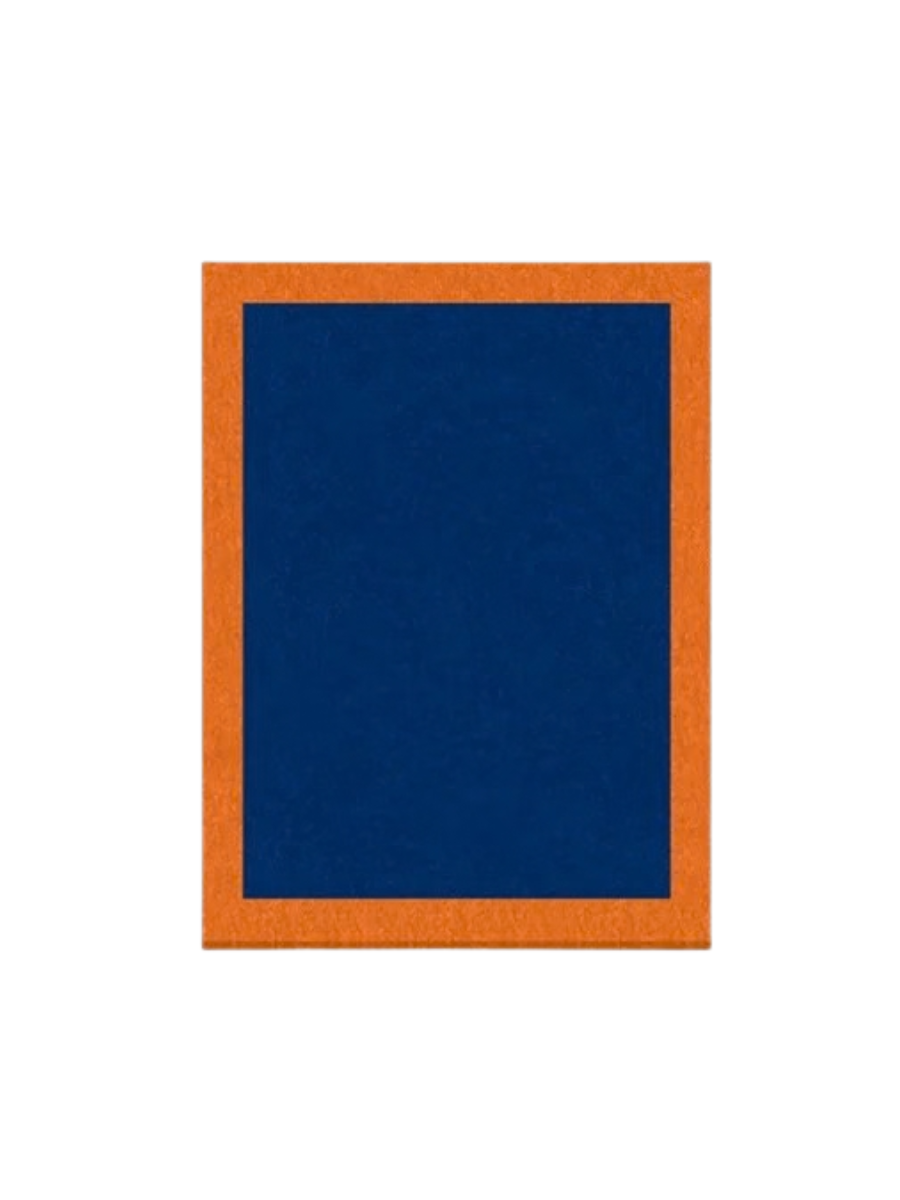 Navy and orange felt pin board for wall display.