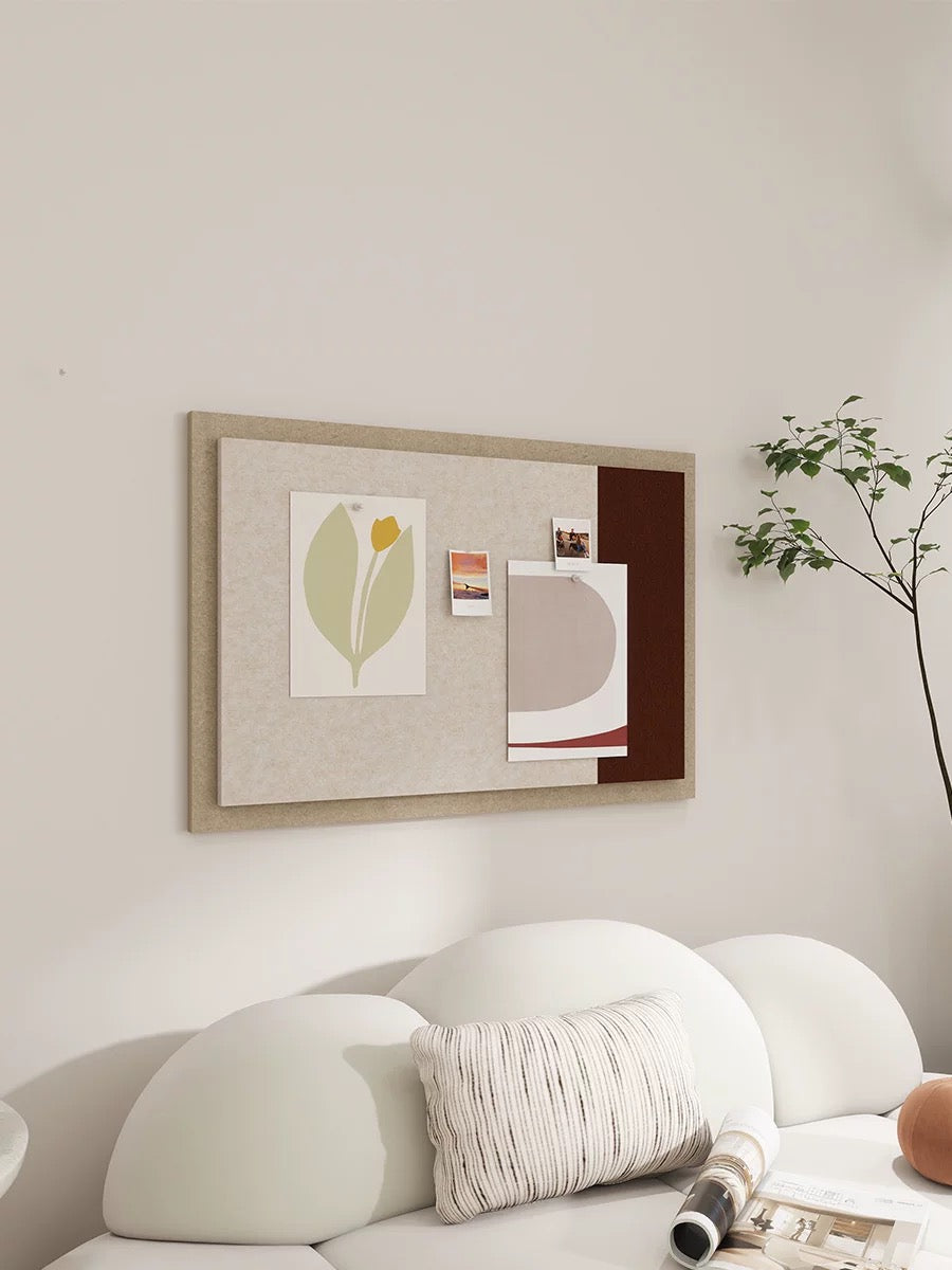 Neutral Bauhaus memo board with cream and brown geometric panels