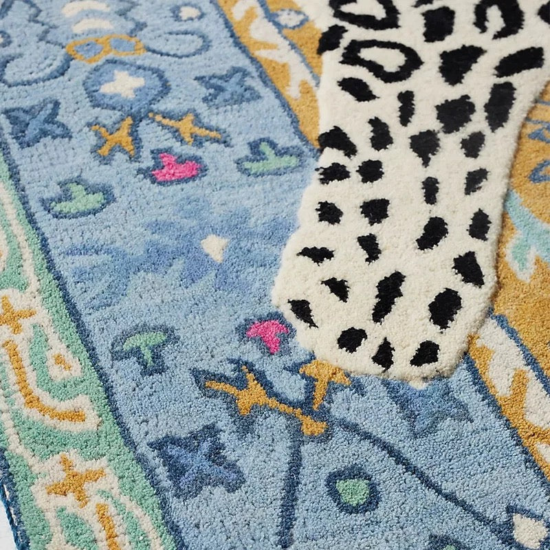 Ethnic floor mat with tiger print design for eclectic home styles