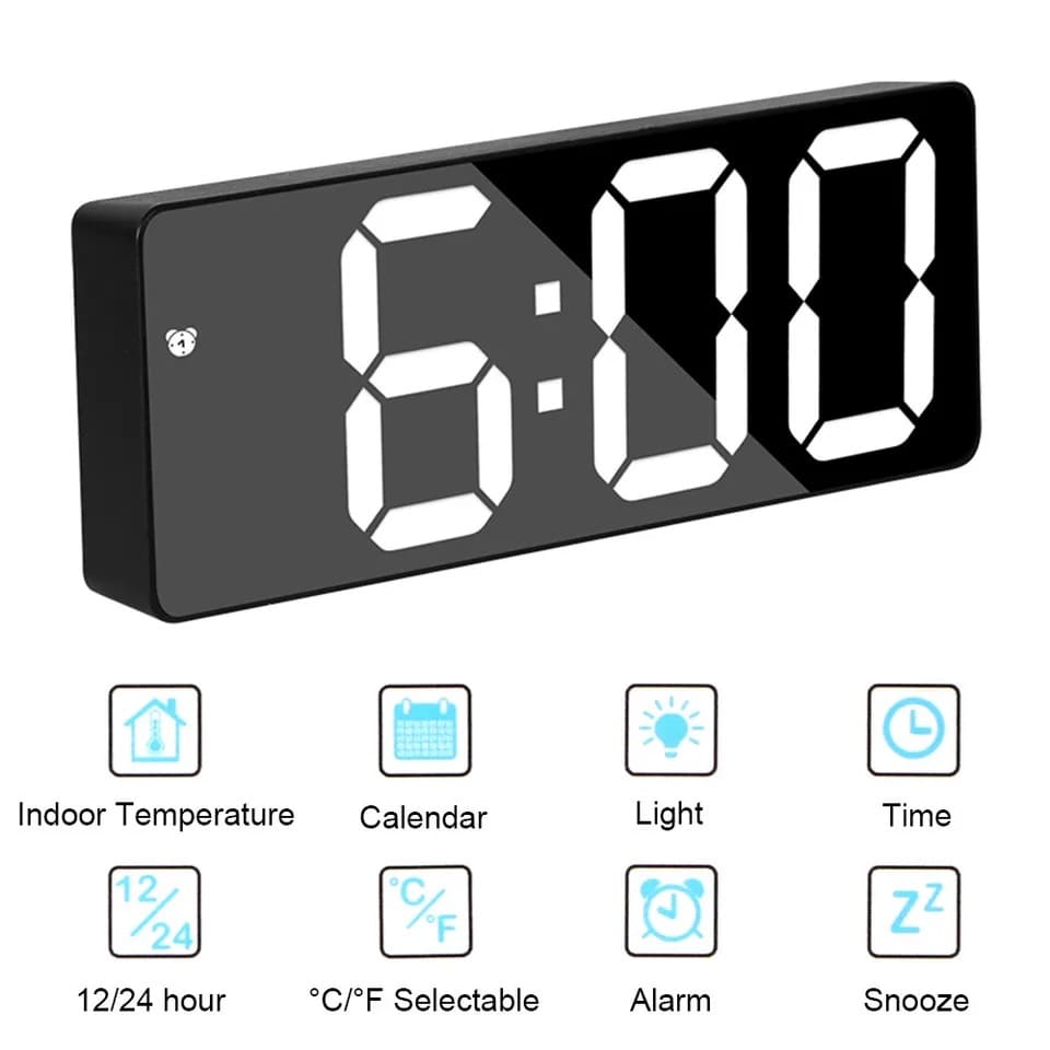 Modern LED desk clock with dual alarms and nightlight