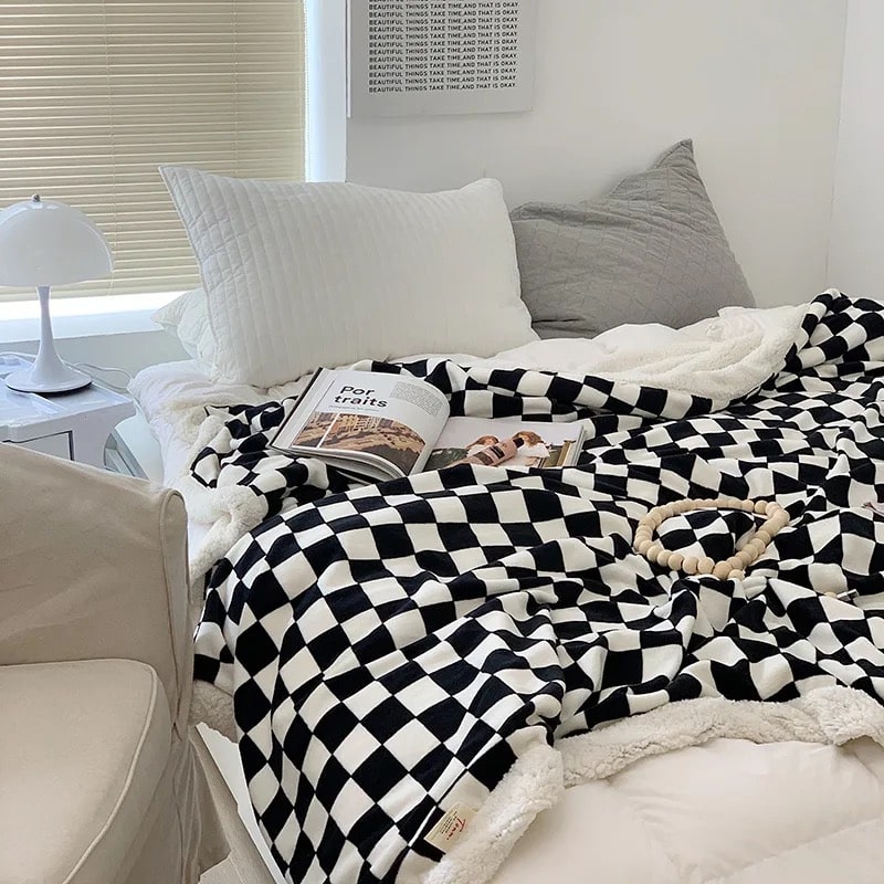 Nordic Checkerboard Blanket with minimal checkered design