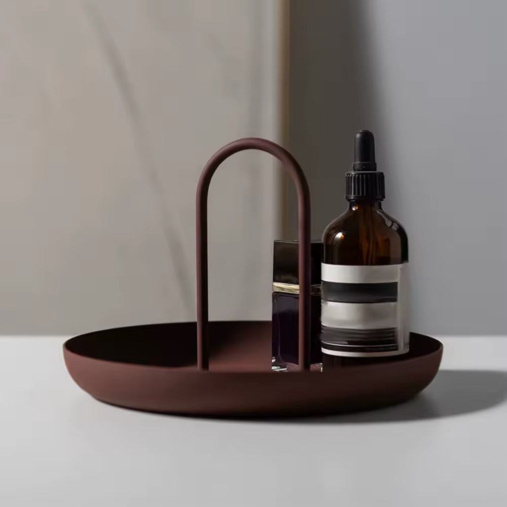 Close-up of the Nordic round aluminum tray showcasing its sleek, minimalist design.