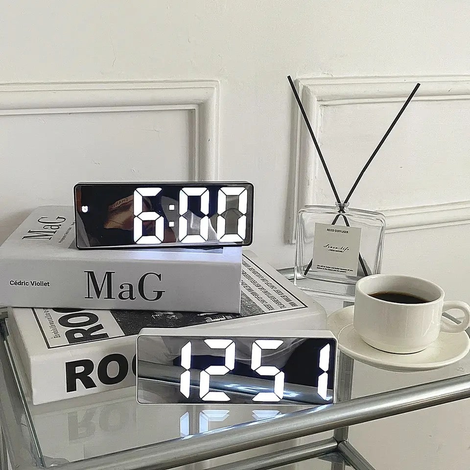 Nordic silver LED digital clock with large display