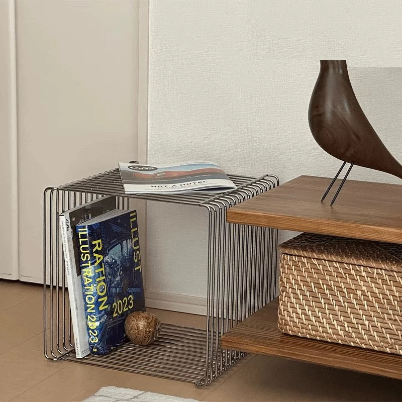 Square metal coffee table with single storage shelf