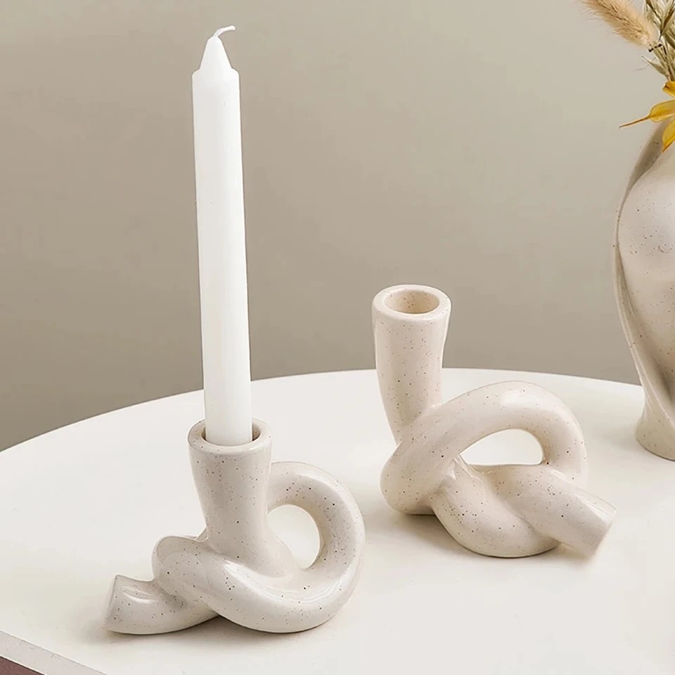 Nordic-inspired white pottery candle holder