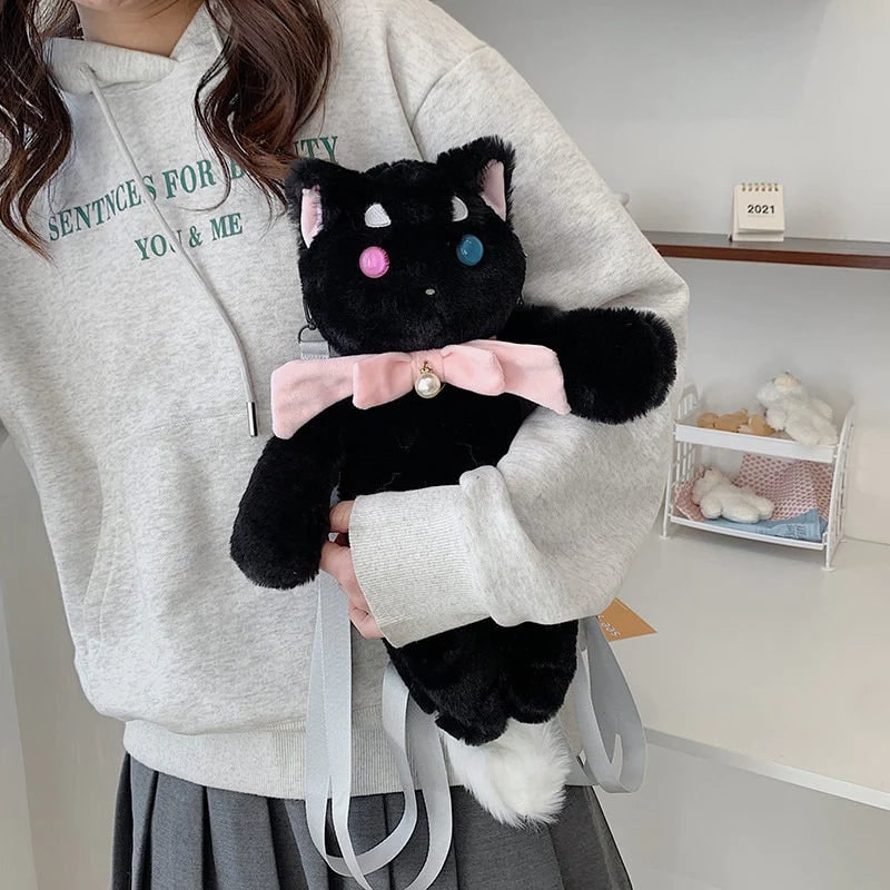 Novelty Lolita-style cat backpack with soft plush material