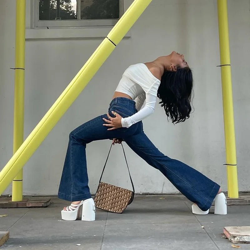 Falling For Him Cinched Waist Off Shoulder Long Sleeve Top White