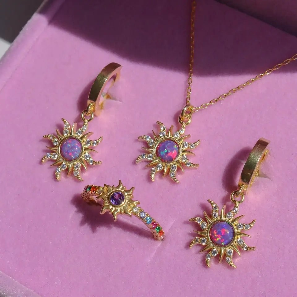 Opal Sun Jewelry Set with purple opal stones