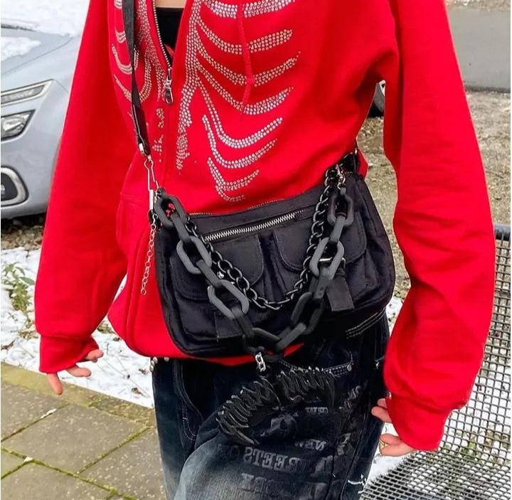 Rhinestone Hoodie | Y2K Skeleton Zip Up Oversized – The Feelz