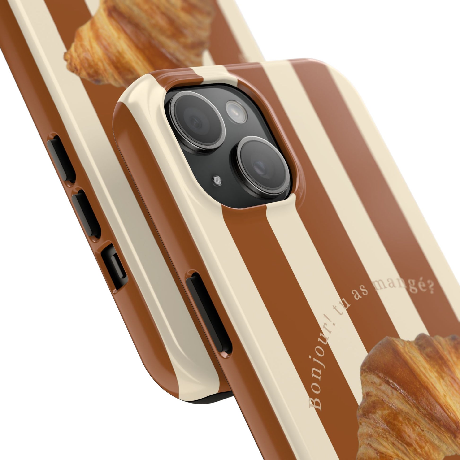 Croissant print iPhone case for coffee lovers, perfect for café flatlays
