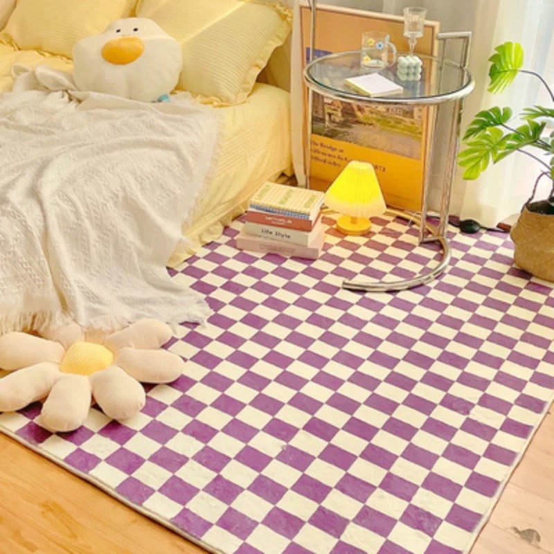 Checkerboard area rug for retro home décor