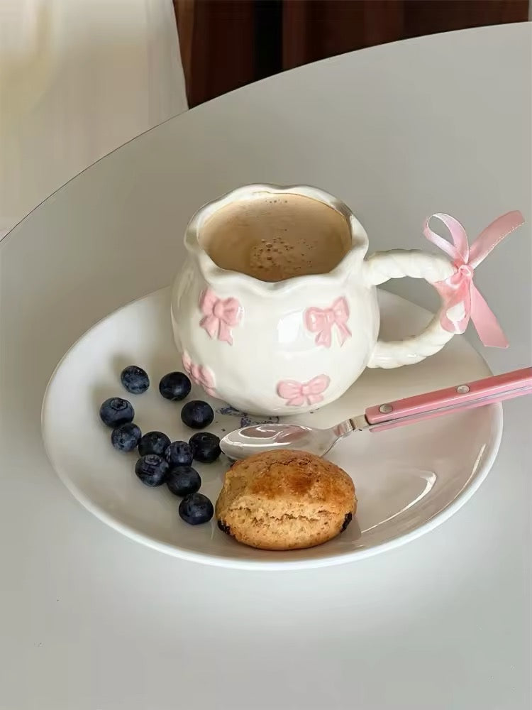 Cute pink coquette mug near window light