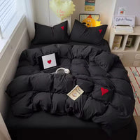 Black Heart Bedding Set with Red Embroidery