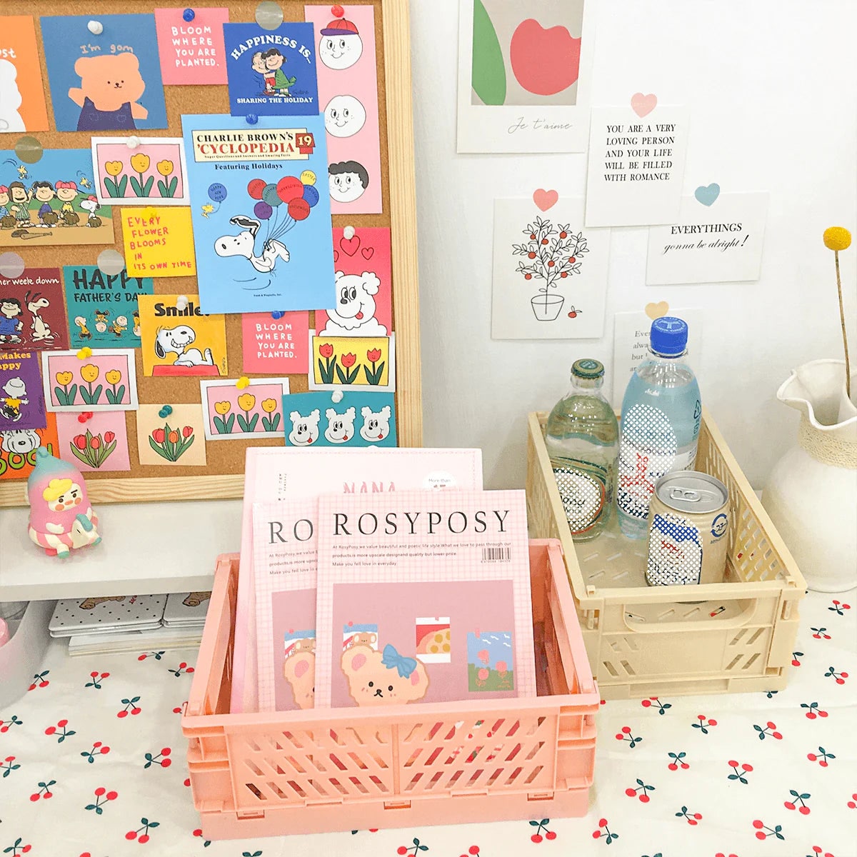 Small foldable pastel storage crates for desks