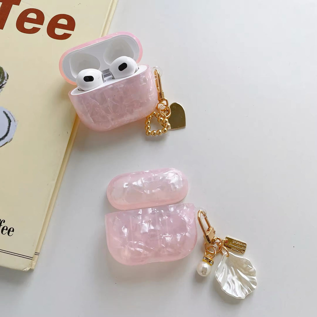 Stylish pastel shell AirPods case with keychain