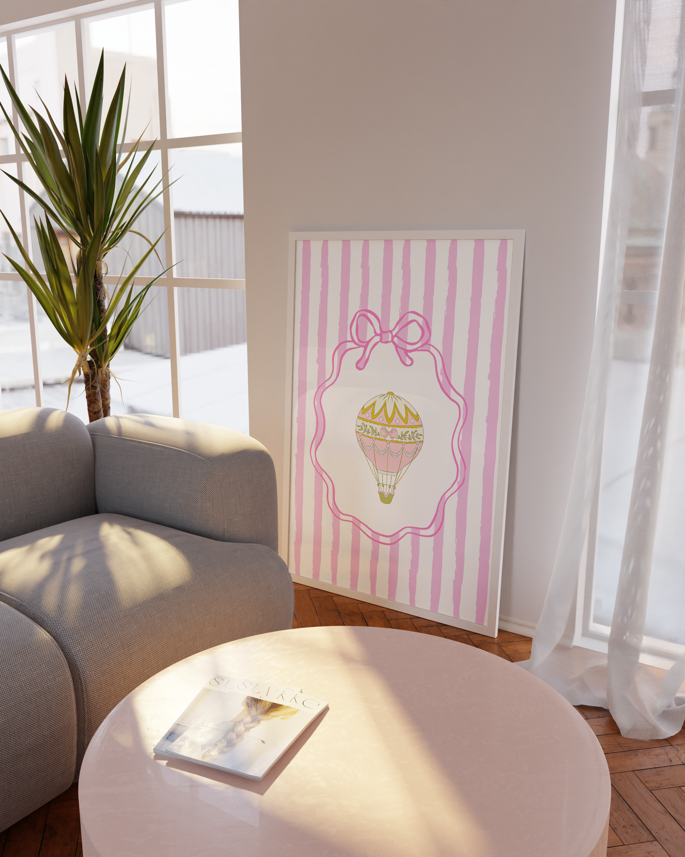 Dreamland-themed baby room poster set with dainty ribbons and cotton candy color palette.