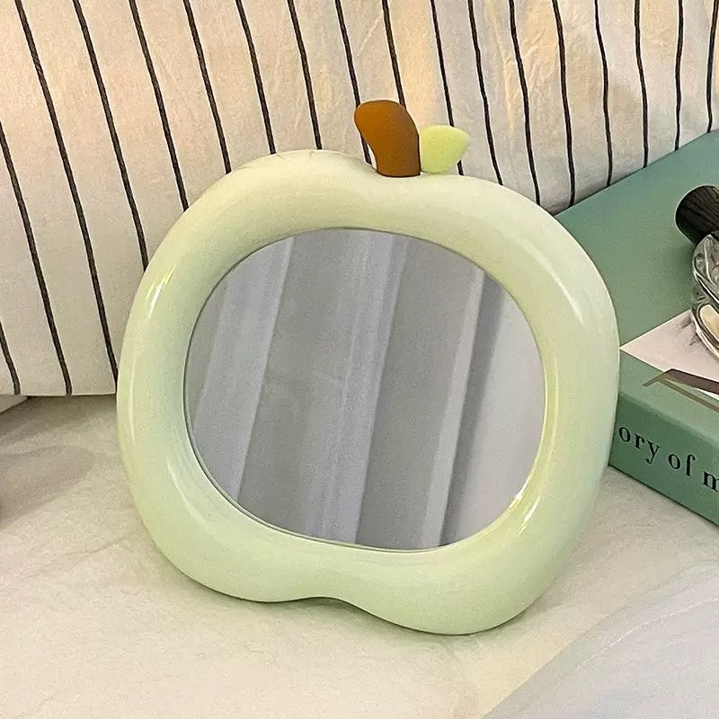 Apple-shaped cosmetic mirror for aesthetic Danish pastel style decor