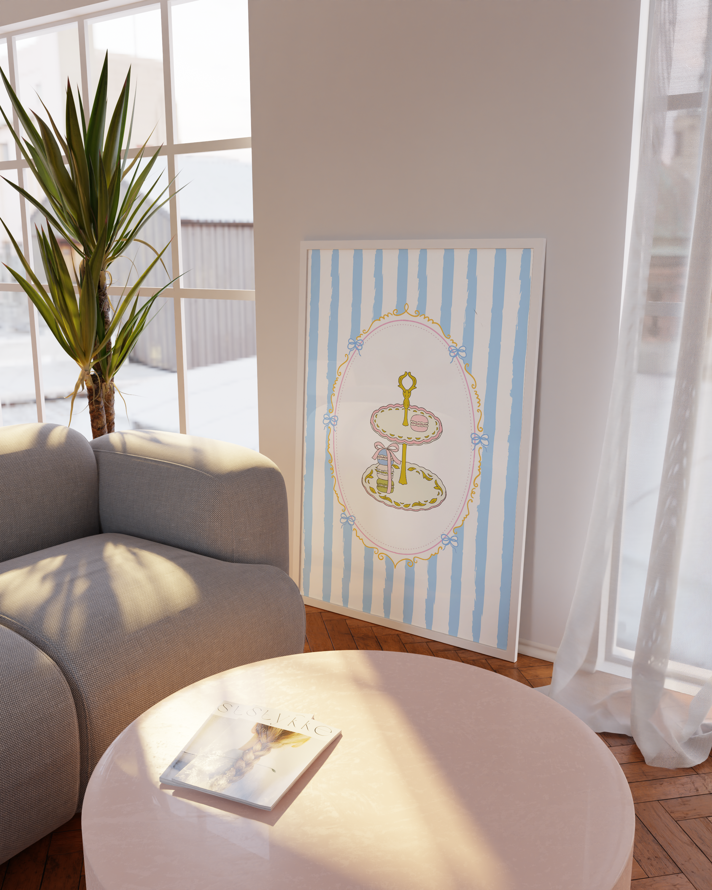 Pink, blue, and green striped wall prints for gentle parenting