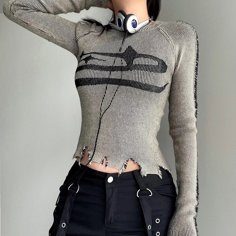 Patchwork Knit Jumper for Women – Y2K Aesthetic and Street Style