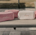 Personalized cosmetic bag with name in preppy pink