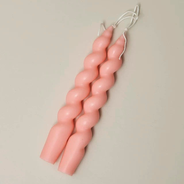 2 pink spiral candles for romantic home decor