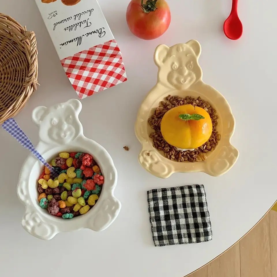 Pink bear ceramic bowl for kids' mealtime