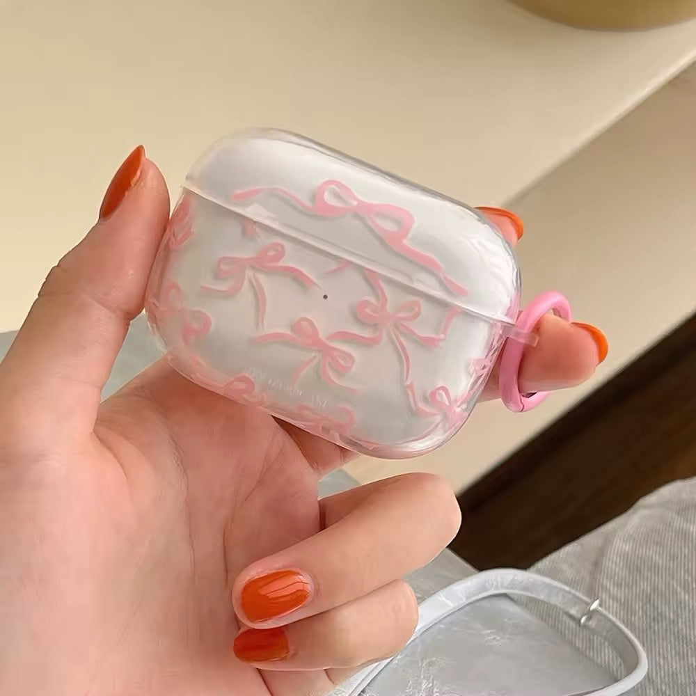 Chic Pink Bow AirPods Case featuring a coquette aesthetic and bow knot detail for AirPods