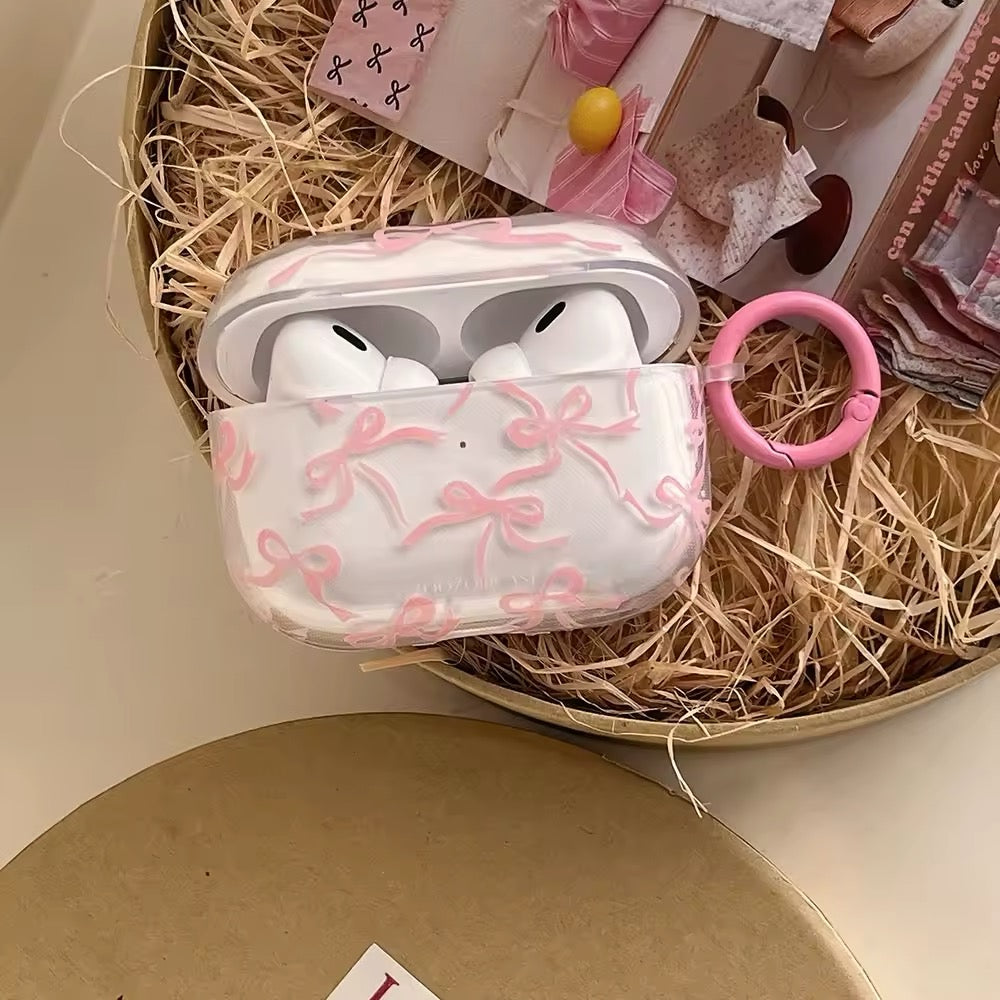 Chic Pink Bow AirPods Case featuring a coquette aesthetic and bow knot detail for AirPods