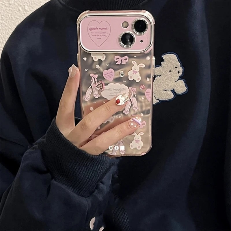 Girly rabbit phone case with coquette aesthetic in pink