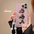 Pink bunny mirror iPhone case with lanyard and hand strap