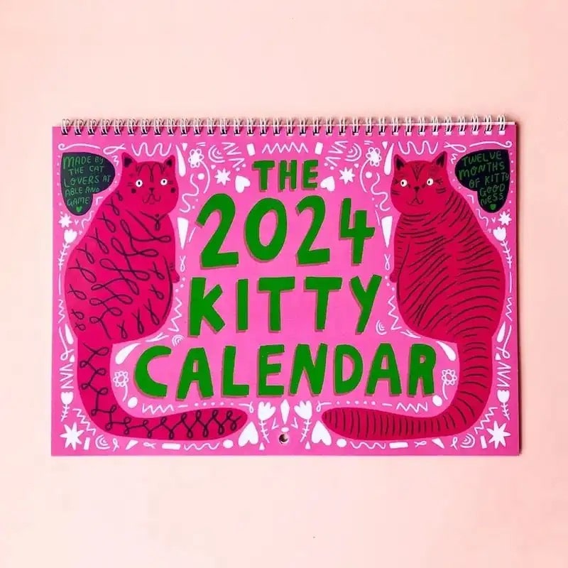 2024 Kitty Calendar in aesthetic pink for cozy home decor