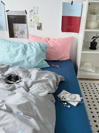 Gray and Blue Polka Dot Bedding Set