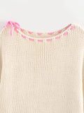 Casual Knit Pink Sweater with Bow - Long Sleeve Coquette Sweaters