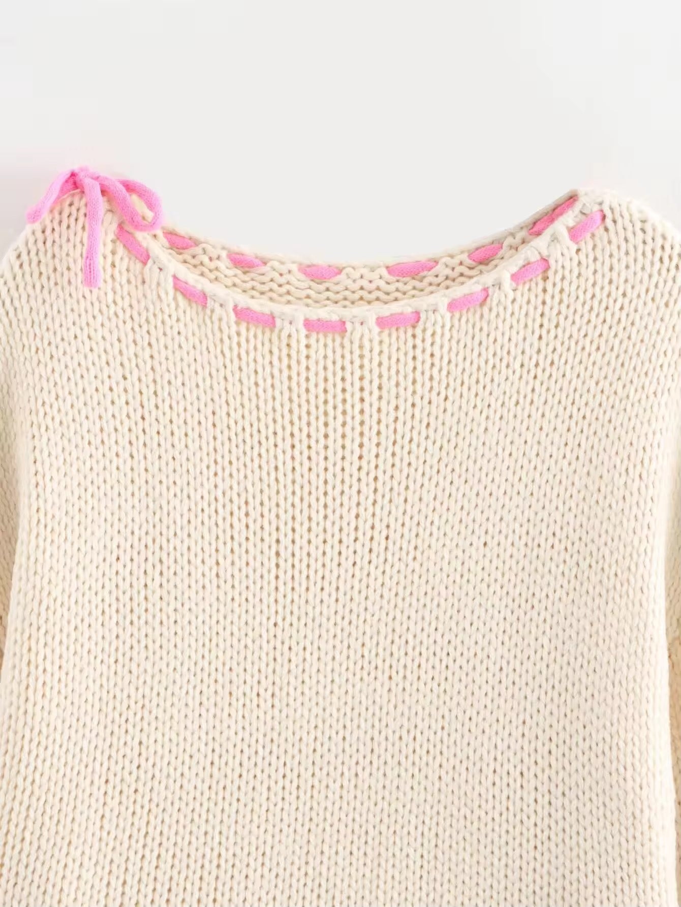 Casual Knit Pink Sweater with Bow - Long Sleeve Coquette Sweaters