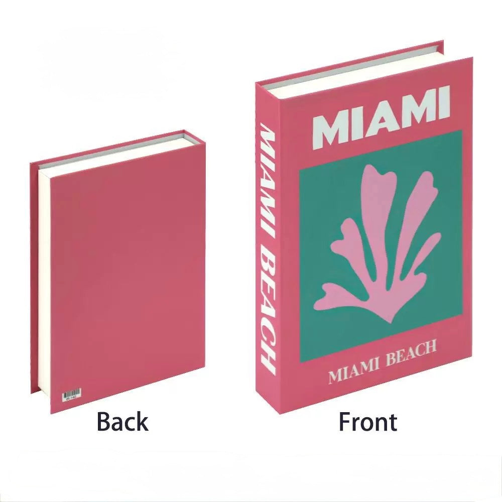 Vibrant vacation-themed storage books used as decorative elements for tables.