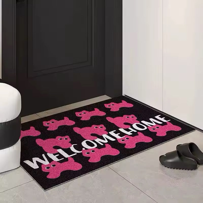 Y2K entryway rug with cute pink cat design in soft felt material