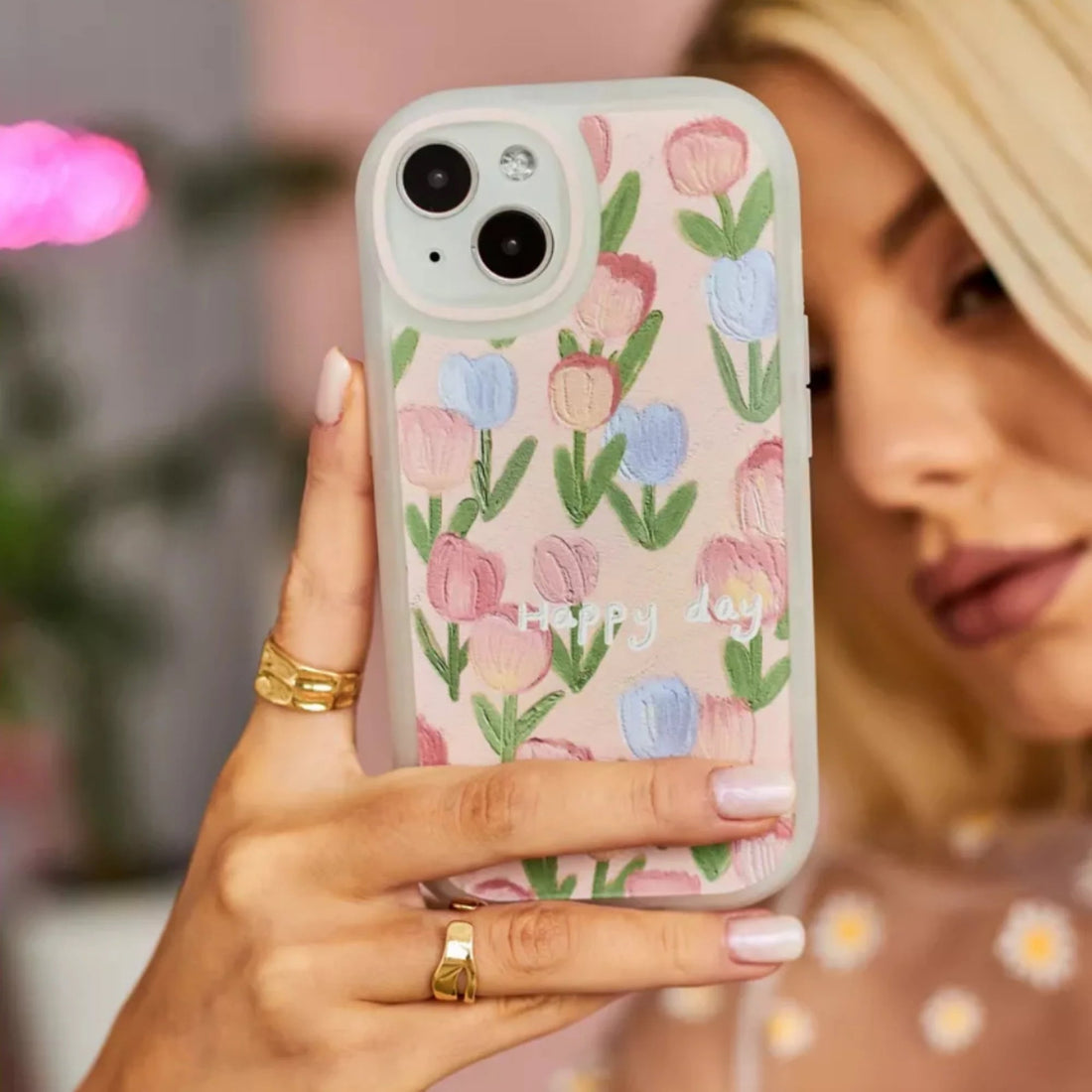 Pink Flowers iPhone Case – Front View