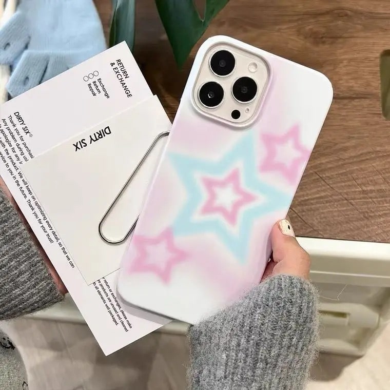 Pink and Blue Gradient iPhone Case featuring star patterns