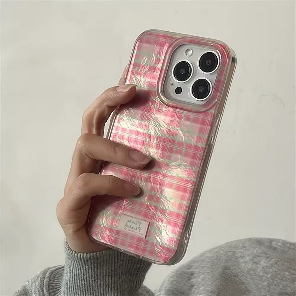 Checkered pattern phone case with a pastel vintage vibe