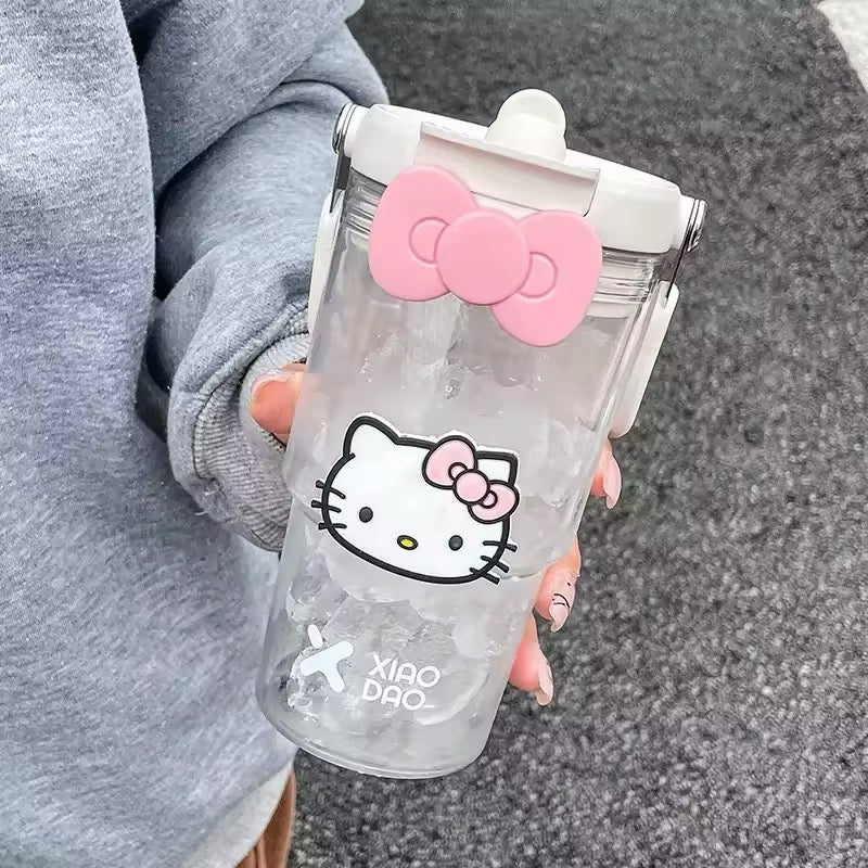 Cute Hello Kitty bottle with straw for hydration